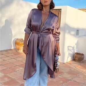 NWT Never Fully Dressed Satin Midi Wrap Dress in Mink